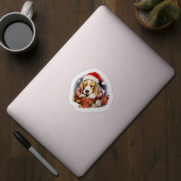 Lazy Beagle Dog at Christmas by Chromatic Fusion Studio